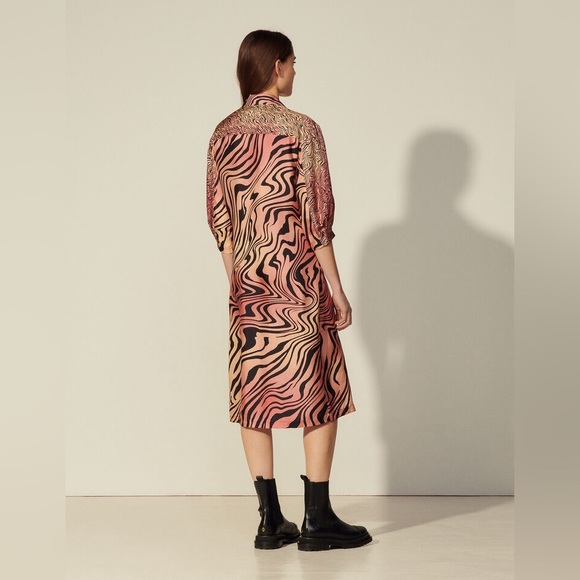 SANDRO ~ Long Printed Silk Dress - Picture 6 of 12